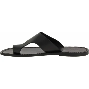 Sandale tong artisanales en cuir noir pour homme