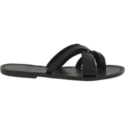 Sandalias de cuero negro para mujeres hechos a mano en Italia