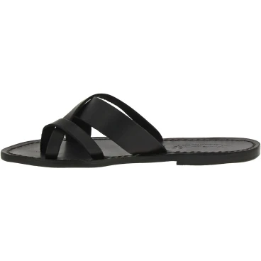 Women's thong sandals Handmade in Italy in black calf leather