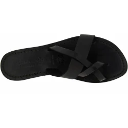 Women's thong sandals Handmade in Italy in black calf leather