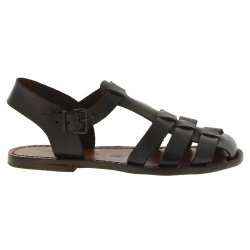 Dark brown flat sandals for women real leather Handmade in Italy