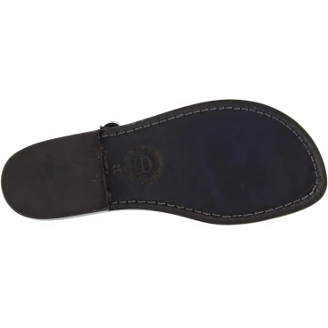 Thong sandals in black leather handmade in Italy