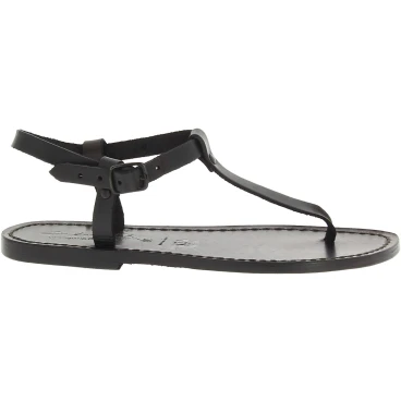 Handgefertigte italienische Sandalen aus Schwarz Leder