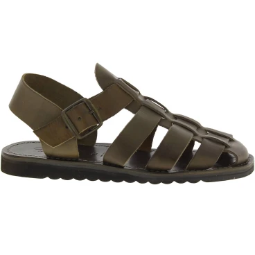 Sandalias para hombre en cuero colores barro suela de goma gruesa