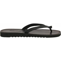 Tongs homme en cuir noir avec semelle en caoutchouc épais