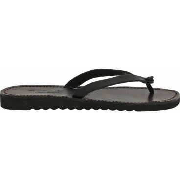Tongs homme en cuir noir avec semelle en caoutchouc épais