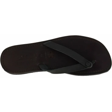Tongs homme en cuir noir avec semelle en caoutchouc épais