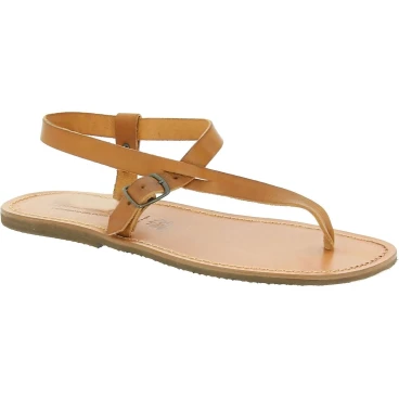 Herren Flip-Flop-Sandalen aus hellbraunem Leder in Italien von Hand gefertigt