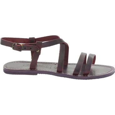 Damen Riemchen-Sandalen aus Pflaume Leder in Italien von Handgefertigt