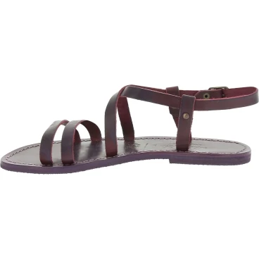 Sandales femme en cuir prune travaillé à la main en Italie
