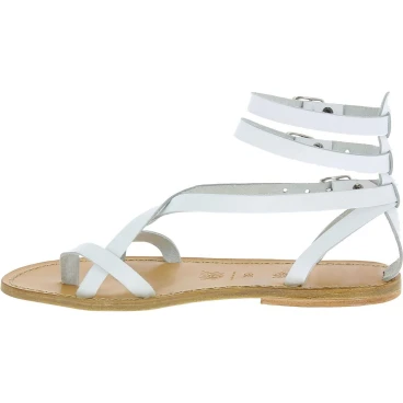 Hand gefertigte italienische Gladiator-Sandalen aus weißem Leder