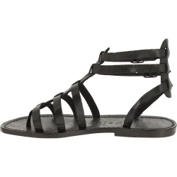 Sandalias gladiador negro para las mujeres reales de cuero hecho a mano en Italia