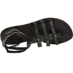 Sandalias gladiador negro para las mujeres reales de cuero hecho a mano en Italia