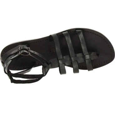 Schwarze Damen-Sandalen im Gladiator-Stil aus Leder in Italien von Handgefertigt