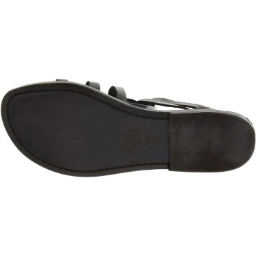 Schwarze Damen-Sandalen im Gladiator-Stil aus Leder in Italien von Handgefertigt