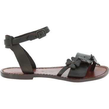 Handmade dark brown flat sandals for women real italian leather