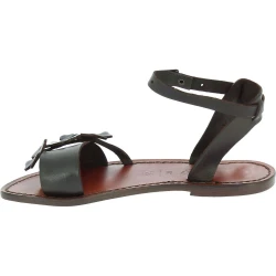Sandalias planas hecho a mano en Italia para las mujeres reales de cuero marrón oscuras