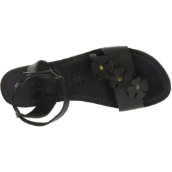 Handmade women's black flat sandals real italian leather