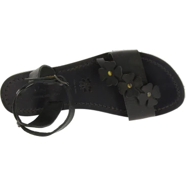 Handmade women's black flat sandals real italian leather