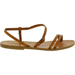 Sandales plates en cuir marron claire pour femme