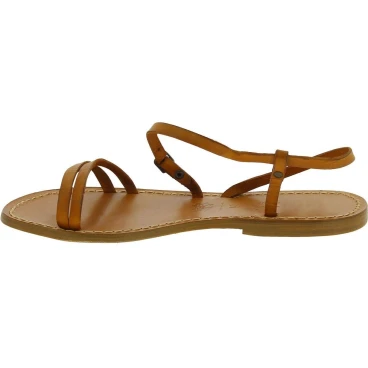 Handmade tan flat sandals for women