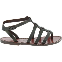 Sandalias gladiador marrón oscuro para mujer de cuero hecho a mano en Italia