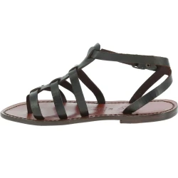 Sandalias gladiador marrón oscuro para mujer de cuero hecho a mano en Italia
