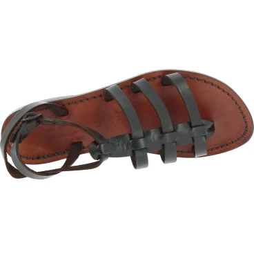 Dunkelbraune Damen-Sandalen im Gladiator-Stil aus Leder in Italien von Handgefertigt