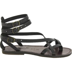 Spartiates cuir noir pour femme travaillé à la main