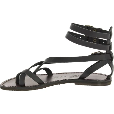 Spartiates cuir noir pour femme travaillé à la main