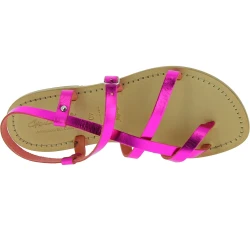 Damen-Riemchen-Sandalen mit fuchsie Laminierung in Italien von Hand gefertigt