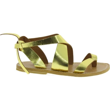 Tongs pour femme en cuir or travaillé à la main