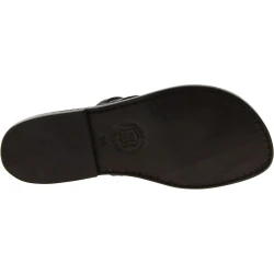 Handmade black braid leather womens slippers thongs with leather sole