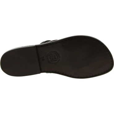 Hand gefertigte Damen-Sandalen mit schwarzen Lederriemengeflecht und Ledersohle