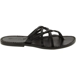 Tiras de cuero para mujer zapatillas con suela de cuero negro hecho a mano de la trenza