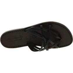 Hand gefertigte Damen-Sandalen mit schwarzen Lederriemengeflecht und Ledersohle