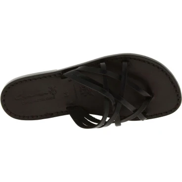 Handmade black braid leather womens slippers thongs with leather sole