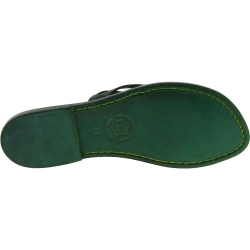 Hand gefertigte Damen-Sandalen mit Reimenstreifen aus grünem Leder mit Ledersohle