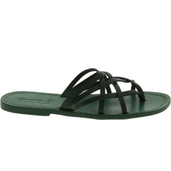 Infradito donna in pelle intrecciata verde fatti a mano con suola in cuoio
