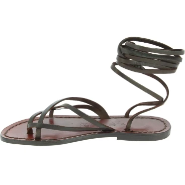 Sandales pour femme spartiate marron en cuir travaillé à la main en Italie