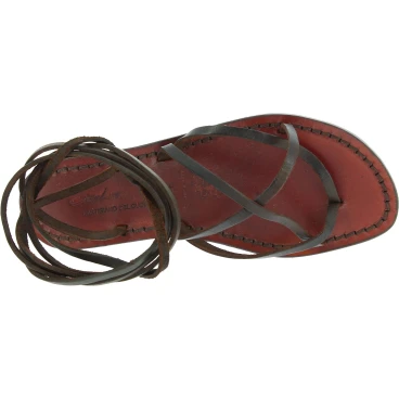 Damen-Riemchen-Sandalen aus dunkelbraunem Leder in Italien von Handgefertigt