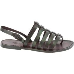 Damen Flip-Flop-Sandalen aus braunem Leder in Italien von Hand gefertigt