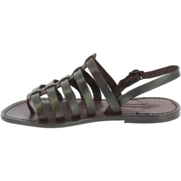 Sandalias en cuero marrón oscuro para mujere hechas a mano en Italia