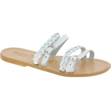 Chanclas de cuero blanco para mujer hechas a mano
