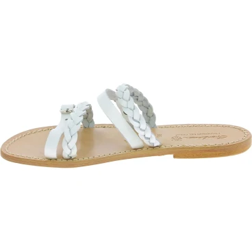 Ciabatta donna artigianali in pelle intrecciata bianca
