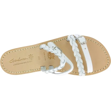 Ciabatta donna artigianali in pelle intrecciata bianca