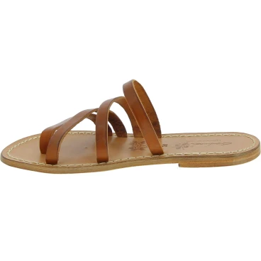 Chanclas de cuero marrón para mujer artesanales