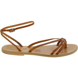 Handgefertigte flipflop damensandalen aus hellbraunem Leder