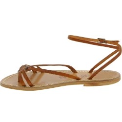 Sandales tongue en cuir marron pour femme travaillé à la main en Italie
