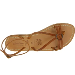 Handgefertigte flipflop damensandalen aus hellbraunem Leder